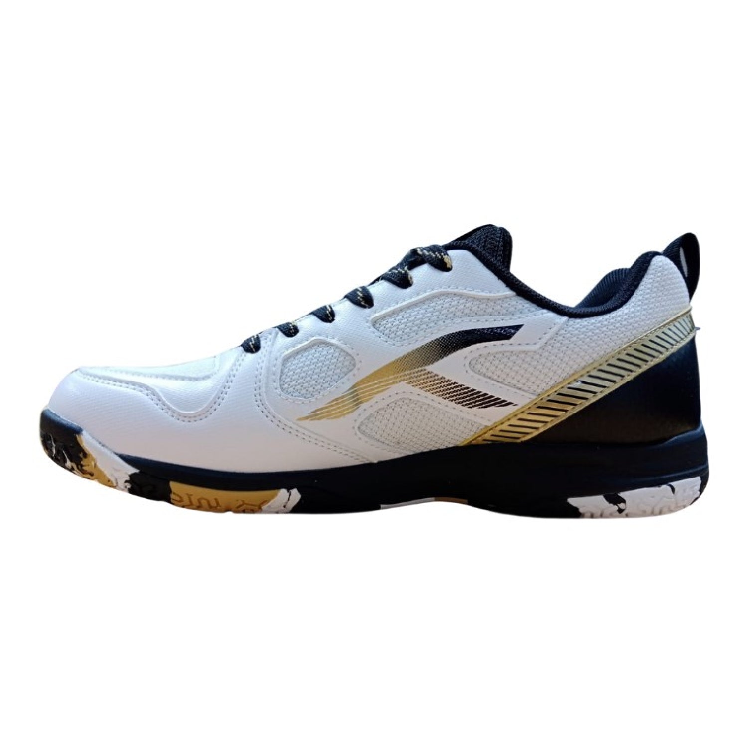 HUNDRED Battle Badminton Shoes (White/Gold/Black)