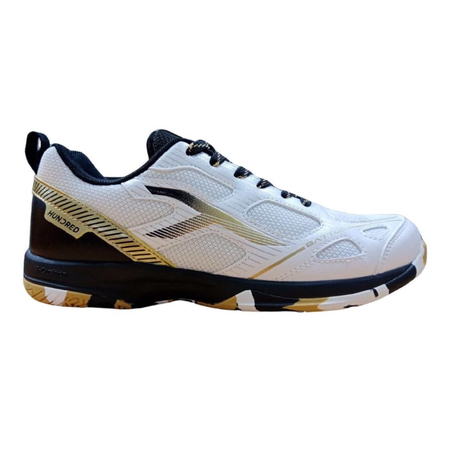 HUNDRED Battle Badminton Shoes (White/Gold/Black)