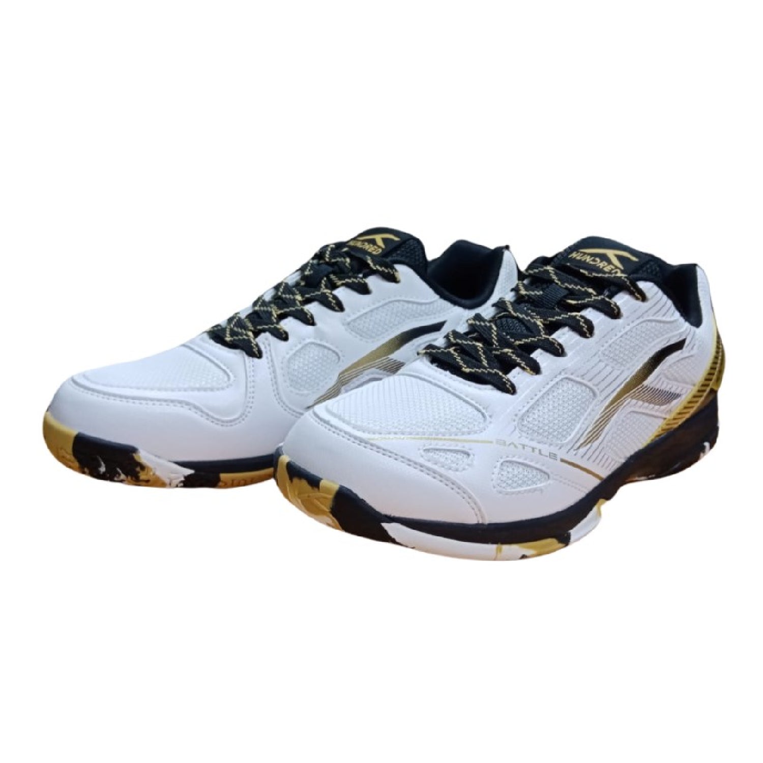 HUNDRED Battle Badminton Shoes (White/Gold/Black)