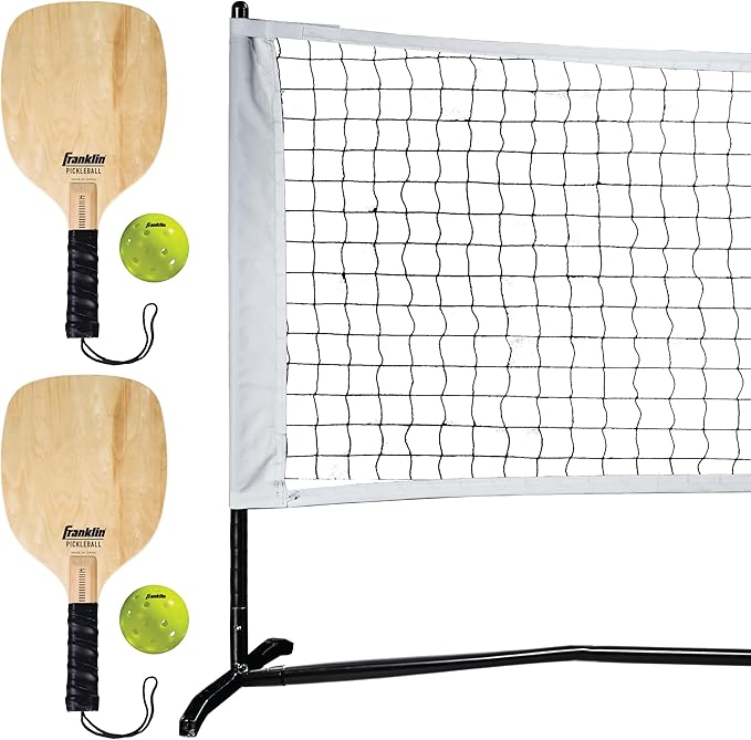 Franklin Sports Pickleball Net Set Outdoor Portable Pickleball Court Net - (2) Paddles + (2) Pickleballs - Half Court Set